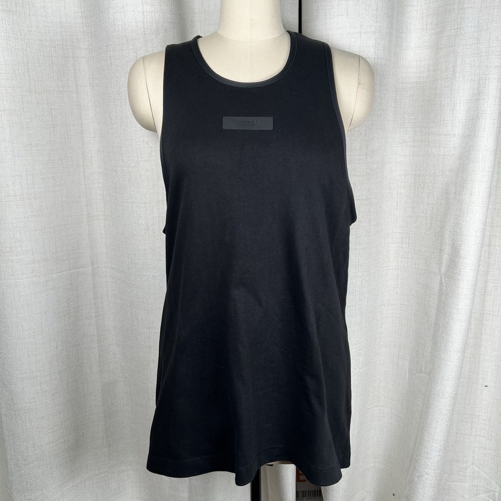 New! Essentials Fear of God Black Tank Top Ribbed Men's Size Small Logo Muscle